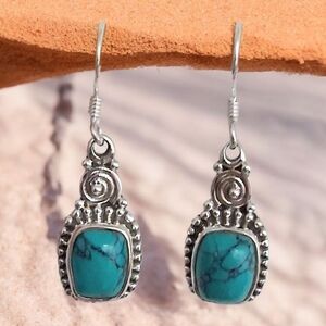BLUE HOWLITE DANGLE EARRINGS 925 STERLING SILVER